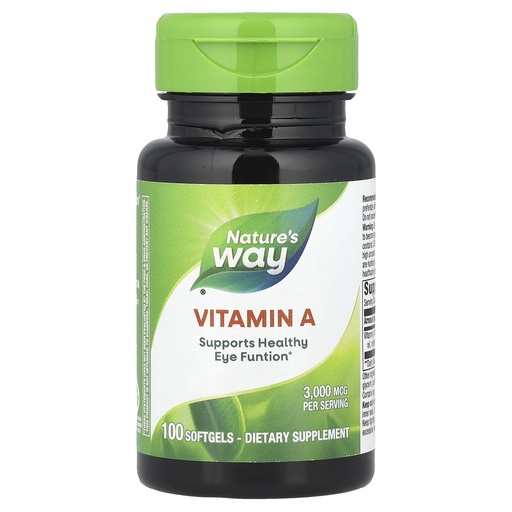 [BRSWIYTYOYIRO2DE] Nature's Way Vitamin A, High Potency, Supports Healthy Eye Function*, 3,000 mcg per Serving, 100 Softgels (Packaging May Vary)