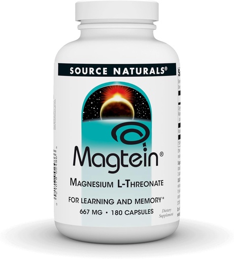 [BRSWIEYRC4DGO2LK] Source Naturals Magtein Magnesium L-Threonate, 667mg, Supports Focus, Mood, Healthy Memory, Cognitive Function - 180 Capsules
