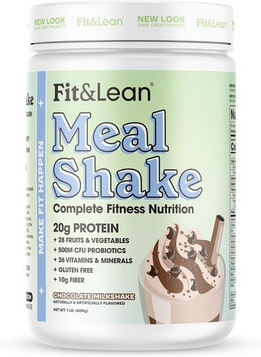 [BRSWKHQTCJYB2FDG] Fit & Lean Meal Shake, Fat Yanma, Protein, Fiber, Probiyotikler, Çikolata, 1lb, 10 Konteyner İçeriyor