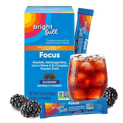 [BRSRAZT2CUFBSD33] Focus Drink Mix | Ashwagandha, Lion's Mane, B-Complex Vitamins & Zinc | Sugar-Free | Mental Clarity & Clean Energy Without Crash | Non-GMO | BlackBerry Flavor | 21-Day Supply
