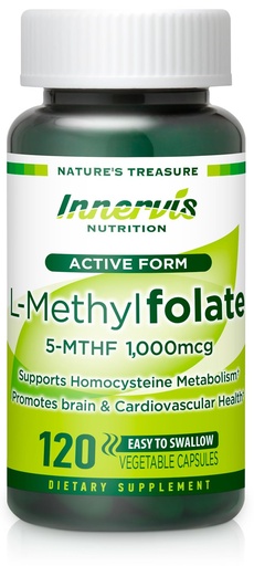 [BRSRA236OIOWCC3Z] L-Methylfolate 1000mcg (120 Caps) Active Folate for Heart, Nerve Health & Homocysteine Support* - 5-MTHF Methylated Vitamin B9-1700 mcg DFE by Innervis Nutrition