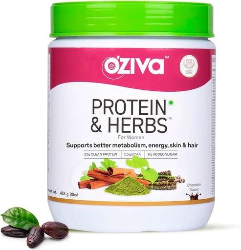 [BRSWKGQDA4DWKELC] OZIVA Protein & Herbs for Women - 500 Gm (16 Servings) - com multivitaminas, Curcumina, Shatavari, Tulsi para o Metabolismo de Apoio, Equilíbrio Hormonal & Pele, Saúde do Cabelo (1.1 Lb)
