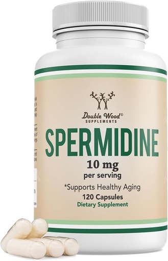 [BRSW2HAZO4CAICDP] Spermidine Supplement (10mg of 99% Spermidine 3HCL - Third Party Tested) 120 Capsules - Over 100x More Potent Than Wheat Germ Extract for Cell Membrane, Telomere Health and Aging by Double Wood