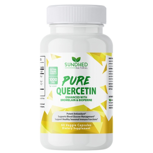 [BRSW2YIOOYFWMCL3] Pure Quercetin with Bromelain and Bioperine - Antioxidant Support, Extra Strong Formula with 1000mg, 1-Month Supply