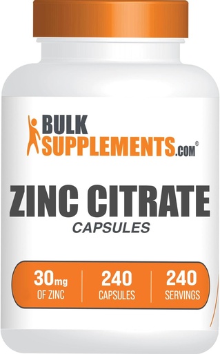 [BRSRM2YYAR7QM335] BulkSupplements.com Zinc Citrate Capsules - Zinc Supplements, Gluten Free - 30mg per Serving, 1 Capsule per Serving, 240 Count (Pack of 1)