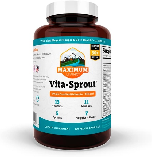 [BRSWIYT7PMBWG3T6] Maximum Living - Vita-Sprout Whole-Food Multivitamin & Phytonutrient Blend - 120 Capsules