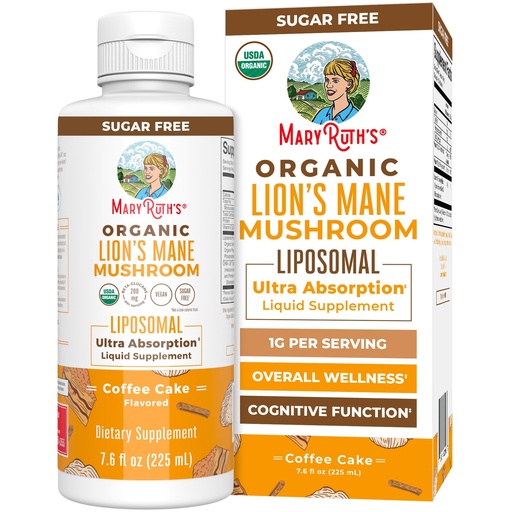 [BRSRAFTYBB6WO3IY] MARYRUTH'S Organics Lions Mane Supplement | Ultra Absorption Liposomal | Full Spectrum Lion's Mane Mushroom | 200mg Beta-Glucans Per Serving | USDA Organic | Vegan | 7.6 oz | 15 Servings