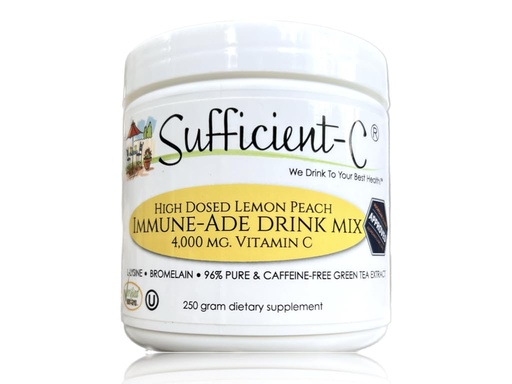 [BRSWIEI6CNYWIF3M] Sufficient-C 4,000 mg. High-Dose Vitamin C Lemon Peach Immune-Ade Drink Mix - 250 gram - Refreshing with Generously Dosed L-lysine, Bromelain & 96% Pure, Caffeine-Free Green Tea Extract