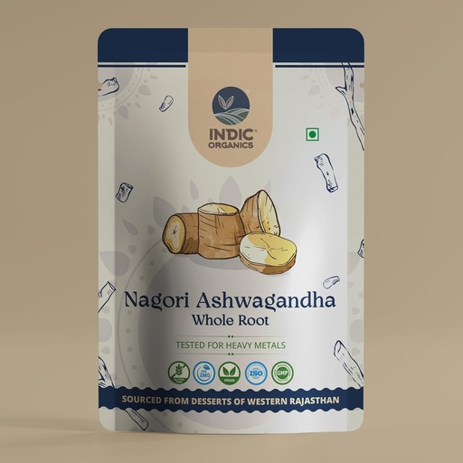 [BRSROBQPAR4AYCDJ] INDIC ORGANICS Nagori Ashwagandha Root | Ancient Vedic-Era Strain with High Potency | Tested for Heavy Metals | Non-GMO | Sourced from Deserts of Western Rajasthan, India (Whole Root, 250 Grams)