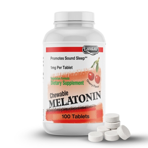 [BRSWECQ2O4CA4YA7] LANDAU Chewable Melatonin for Kids - 1mg Low Dose Melatonin Sleep Aid for Kids - Kosher & Made in the USA - Easy-to-Take Natural Cherry Flavor Melatonin Sleep Aid for Toddlers, Children & Adults (100)