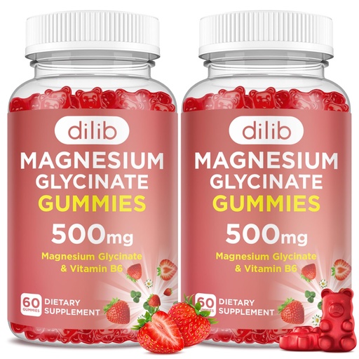 [BRSROFAZCJ5RUDLP] Magnesium Glycinate Gummies 500mg for Adults & Kids Magnesium Supplement with Vitamin B6-Natural Calm Gummies-Calm Mood, Muscle & Sleep Support-Strawberry Flavor, 120 Gummies