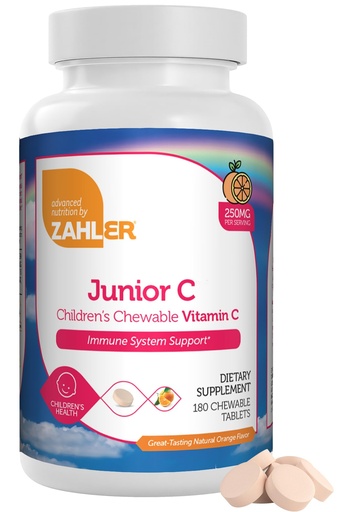 [BRSRMFD4BEHR4ET3] Zahler Junior C Advanced Chewable Vitamin C for Kids - Immune Support in Delicious Orange Flavor - Kosher Chewable Antioxidant - (180 Count)