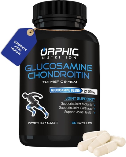 [BRSWGBDROUGQ2ET6] ORPHIC NUTRITION Glukosamiini Chondroiting MSM 2100MG (90 Caps) - yhteinen tuki täydentää miehiä ja naisia* - Tukee yhteisiä ruoka- ja liikkuvuus