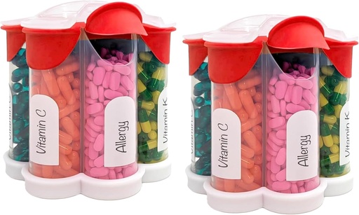 [BRSRAYAFCABQ2G3F] Extra Large Pill organizētājs Ikdienas, Iknedēļas, Mēneša Papildinājums Pudele, Cute Blossom Pill Dispenser ar 7 XL Iedalījumi (2 Pack Combo) (Sarkans 2 Iepakojums)