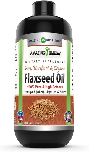 [BRSWKYQ7CJ7AG2Q5] Amazing Omega Flaxseed Oil Supplement | Omega 3, Lignans & Fiber | 16 Oz | Non-GMO | Gluten Free | Made in USA