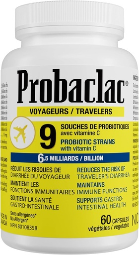 [BRSROCANDIFAA3LU] Natural Travelers Probiotics, Reducing Risk of Diarrhea, Contains Vitamin C, Immune Support, Gluten Free, Travel Size, Vacation, Cruise and Airplane Travel Essentials, Vegan, 60 Capsules