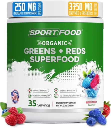 [BRSRAYIEAUDQOEI2] Organik Yeşiller ve Reds Superfood Toz | Karma Berry Flavor | 25+ Süper Meyveler & Veggies, Beets, Prebiyotikler | Enerjilendirici, Antioksi-Rich, Keto-Friendly Smoothie Mix | 35 Servisler