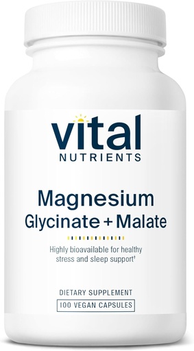 [BRSWIZ3RBMIRC3LC] Vital Nutrients Magnesium Glycinate + Malate | 120mg Vegan Magnesium Supplement for Women and Men | Muscle, Heart, Bone Support* | Promotes Relaxation | Gluten, Dairy and Soy Free | 100 Capsules