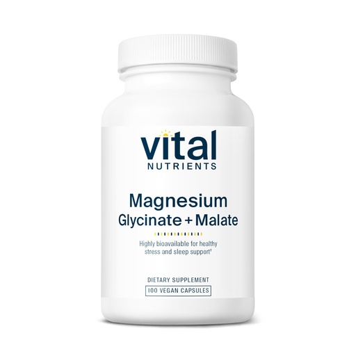 [BRSWIZ3RBMIRC3LC] Vital Nutrients Magnesium Glycinate + Malate - 120mg Vegan Magnesium Supplement for Women and Men - Muscle, Heart, Bone Support* - Promotes Relaxation - Gluten, Dairy and Soy Free - 100 Capsules
