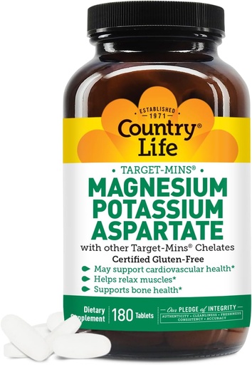 [BRSWIYTYOVYRYDY7] Country Life Magnézium és Kálium Supplement for Heart Health, Cardiovascularis Support, Immunrendszer és Csontegészség, Gluténmentes