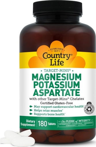 [BRSWIYTYOVYRYDY7] Country Life Target-Mins Magnesium 600 mg and Potassium 198 mg, 180 Tablets | Supports cardiovascular health, muscle relaxation, nerve function and bone health with multiple mineral forms