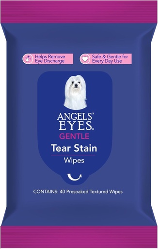 [BRSRAGL6CEJWEADF] ANGELS’ EYES Face, Eye & Paw Cleansing & Tear Stain Wipe, Large 4”x7” Hypoallergenic Dog & Cat Wipes, Reduce Tear Stains, Dirt, and Discharge, Fragrance Free, 40 Count