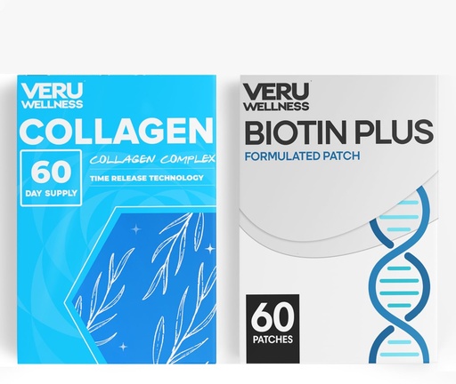 [BRSRAZY3BB7QKGT5] Veru Wellness Hair Skin Nail Duo Lifestyle Patches - Biotin Collagen - Self Adhesive Time Release Topical Patch, 8-10 Hours (60 Day Supply)