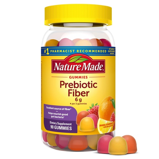 [BRSRMHTRB4ORSHTO] Nature Made Prebiotic Fiber Gummies for Adults and Kids, Fiber Supplement for Digestive System Support, 90 Gummies