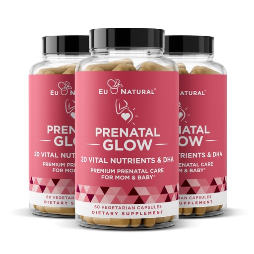 [BRSRAGQROB6GEFDP] Glow Prenatal Vitamins for Women 3-Pack Bundle - 20-in-1 Vital Nutrients for Healthy Pregnancy and Fetal Development - Folic Acid & Vegan DHA For Baby's Growth & A Comfortable Pregnancy - 180 Capsules