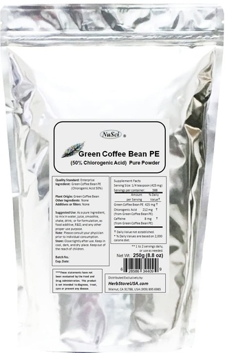 [BRSWIFAYOMBWIDYZ] Green Coffee Bean Extract Powder, Standardized 50% Chlorogenic Acid (250 Grams (8.8 oz))