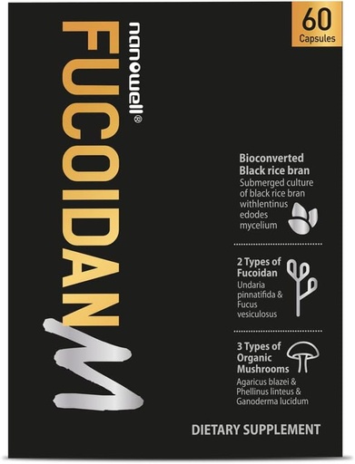 [BRSROYYEPIAQYCI3] NANOWELL Fucoidan M - Brown Seaweed Immunity Supplement for Gut Health & Immune Support with Mushroom Complex - 60 Capsules