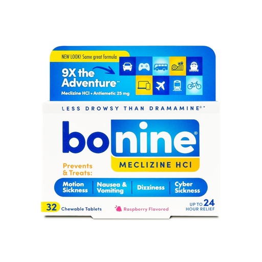 [BRSROED6OZ5WGGT6] Bonine Non-Drowsy Motion Sickness Alief - Tablets mastigáveis com Meclizine HCL 25mg - Medicina Não Drowsy para Náusea ou doença de movimento - Cruise Essentials - Framboesa Flavor, 32 Tablets Chewable