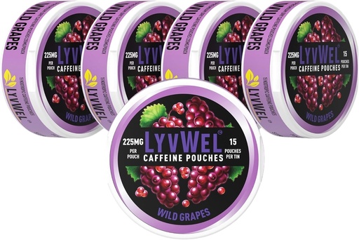 [BRSRAHD7BEJRGA35] LyvWel 225mg Caffeine Energy Pouches – Wild Grapes 5-Pack (75 Pouches) – Bold Flavor, Clean Energy – Guarana-Infusioned Focus & Stamina for On-The-Go Performance