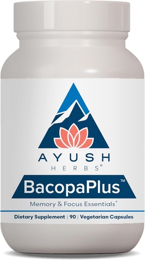 [BRSWIY33DEIGACQ3] Ayush Herbs BacopaPlus - Bacopa doplňky, Organic Bacopa for Memory & Focus, Kognitive Support Pill pro dospělé s Ginkgo, Gotu Kola, Ashwagandha - 90 Vegetariánské kapsle (1 Počet)