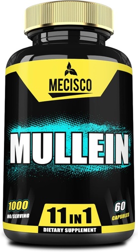 [BRSROHQZOIFAA3DO] Supplément de feuille de Mullein avec racine de Ginseng Panax, Cordyceps Sinensis et plus - 60 capsules - 11in1