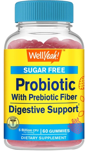 [BRSROCYKCICRECDZ] Sugar Free Probiotic with Prebiotic Gummies (5 Billion CFU) - Digestive Support, Gut Health, and Vaginal Support - Shelf Stable Probiotic Gummy, Prebiotics and Probiotics for Women and Men - 60 Count