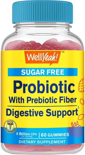 [BRSROCYKCICRECDZ] Sugar Free Probiotic with Prebiotic Gummies (5 Billion CFU) - Digestive Support, Gut Health, and Vaginal Support - Shelf Stable Probiotic Gummy, Prebiotics and Probiotics for Women and Men - 60 Count