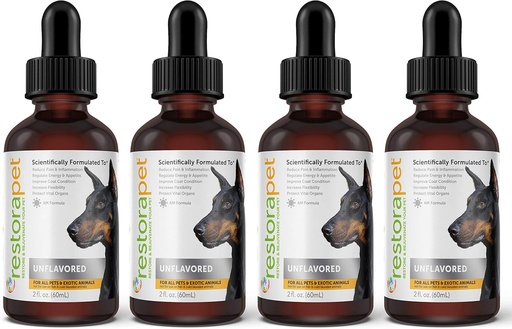 [BRSWYEI3DMJRGHLG] RestoraPet 4-Pack Dog & Cat Unflavored Liquid Multivitamin | Dog Arthritis Pain Relief | Hip&Joint Vitamins for Dogs | Anti Inflammatory Supplement for Dogs & Cats | Organic & Non-GMO, Vet Approved