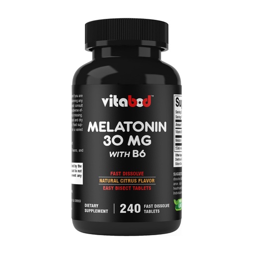 [BRSRMATRPJ5AAG3U] Vitabod Melatonin 30 mg with Vitamin B6 – 240 Fast Dissolve Tablets High-Potency Sleep Support – Drug-Free, Natural Citrus Flavor – Vegetarian, Non-GMO, Gluten-Free