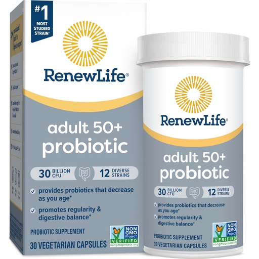 [BRSWIY3YAUIG22AZ] Renew Life Probiotic Adult 50 Plus Probiotic Capsules, Daily Supplement Supports Urinary, Digestive and Immune Health, 30 Billion CFU, 30 Count, Packaging May Vary