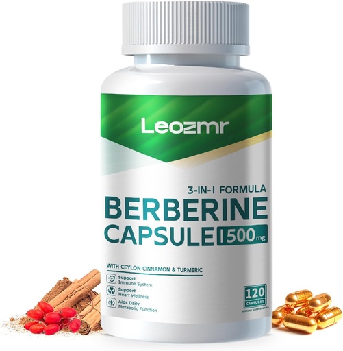 [BRSRAEL2A4IQKEY3] Berberine Papildinājums - Berberine 1500mg Per Serving,120 Kapsulas - Berberine HCI - Berberine Plus - Plus Pure True Ceylon Cinnamon, Berberine HCI Saknes papildinājumi Tabletes