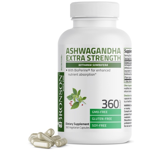 [BRSROAY3CUHR4E3D] Bronson Ashwagandha Extra Strength Stress & Mood Support with BioPerine - Non GMO Formula, 360 Vegetarian Capsules