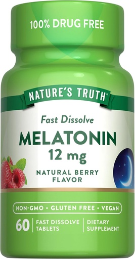 [BRSWICQBBAFGO3A5] La verdad de la naturaleza Melatonin 12mg ← 60 Fast Dissolve Tablets  Natural Berry Flavor ← Vegan, Non-GMO &amp; Gluten Free Supplement