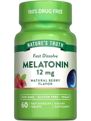 [BRSWICQBBAFGO3A5] Nature's Truth Melatonin 12mg | 60 Fast Dissolve Tablets | Natural Berry Flavor | Vegan, Non-GMO & Gluten Free Supplement
