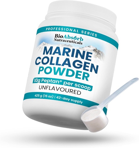 [BRSWGBA5CIPBQ2Q4] Bio Absorb Marine Collagen Powder, Extra Strength w/Peptan (Type 1 Hydrolyzed Collagen Peptides), 15 oz, 42-Day Supply