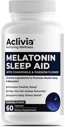 [BRSW2ZD5O5YQAALJ] Super Strength Melatonin 10 MG Capsules, Chamomile, Passionflower & Lemon Balm, Sleep Aid to Helps You Fall Asleep Naturally & Wake Up Refreshed, Non-Habit Forming, 60 Capsules