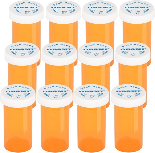 [BRSRMGI3BACQG2D6] Plastic Medicine Pill Bottles with Child Resistant Caps - Push Down and Turn - Prescription Vial, Medicine Container, Pill Cases Dispenser Organizers (12pcs, 30 Dram)