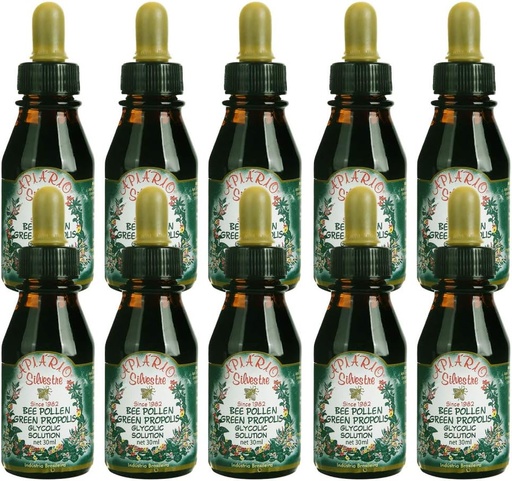 [BRSWGZIBOQMQMAY6] Official Distributor - 10 Bottles of Apiario Silvestre Bee Pollen & Brazil Green Bee Propolis Liquid - Glycolic Extract-Non Alcoholic, Wax Free, Sugar Free