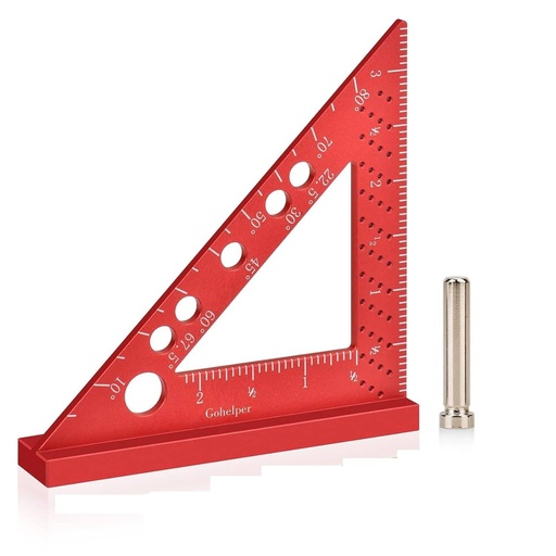[BRSROHQZPN4GOH3A] Carpenter Square, Small Triangle Square, 90 Grado Small Square Ruler, Woodworking Measuring Tool with Fixed Miter Angle Pin (Red)