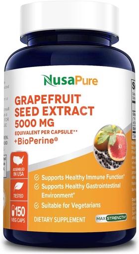 [BRSW2H35AEFWYYI6] NusaPure Grapefruit Extract 5,000 mg per Capsule (Extract 10:1) Bioperine 150 Veggie caps (Vegan, Gluten Free, Non-GMO)